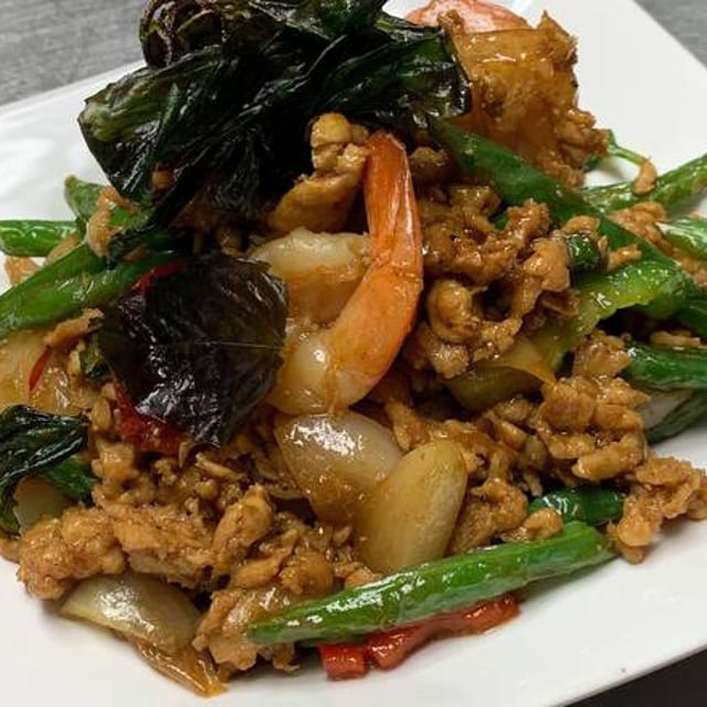 86. Stir Fried Ground Chicken and Shrimp.